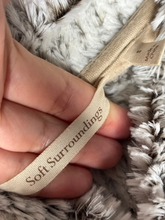 Soft Surroundings | Taupe Faux Fur Cowl Neck Top | Cozy Lounge Sweater | Size S - Picture 4 of 6